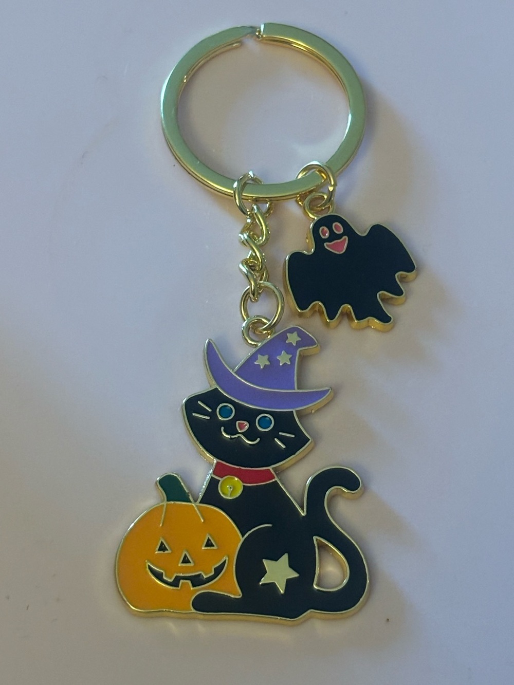 Halloween Cat & Pumpkin Keychain - Black and Orange